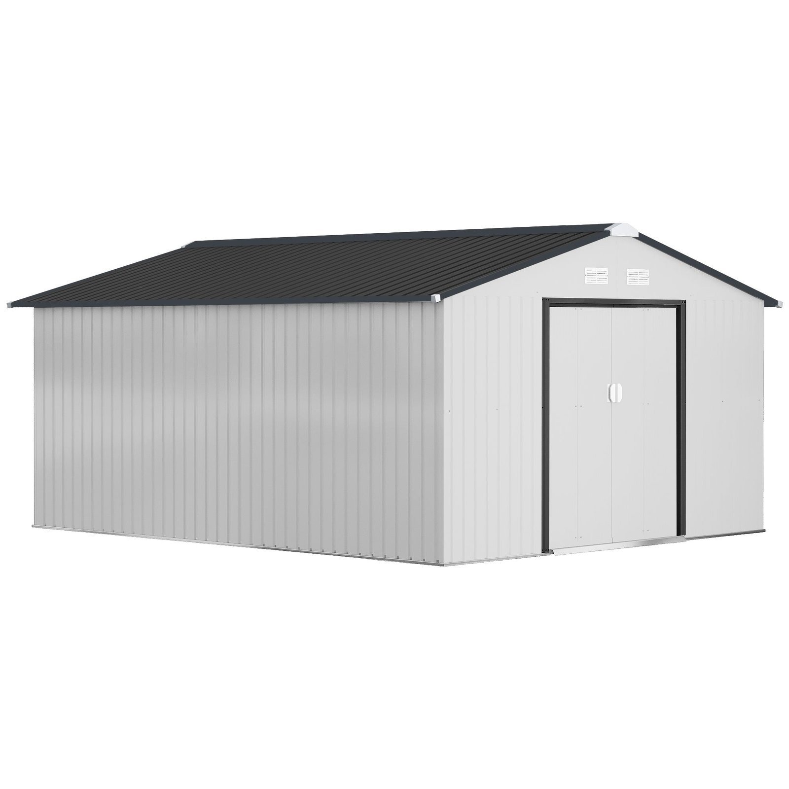 Outsunny Outdoor Storage Shed White 11x13 Galvanized Steel