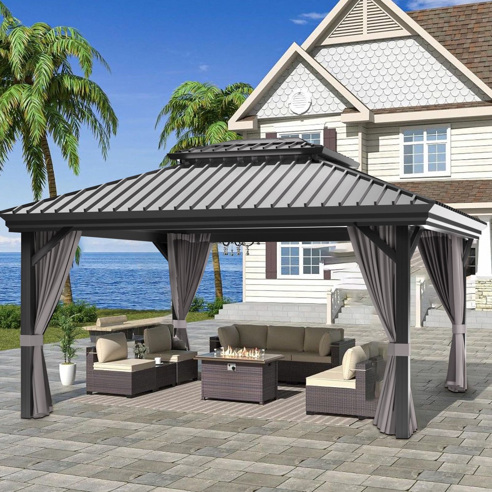 Patioslife Hardtop Pergola Gazebo Grey 10x12 ft